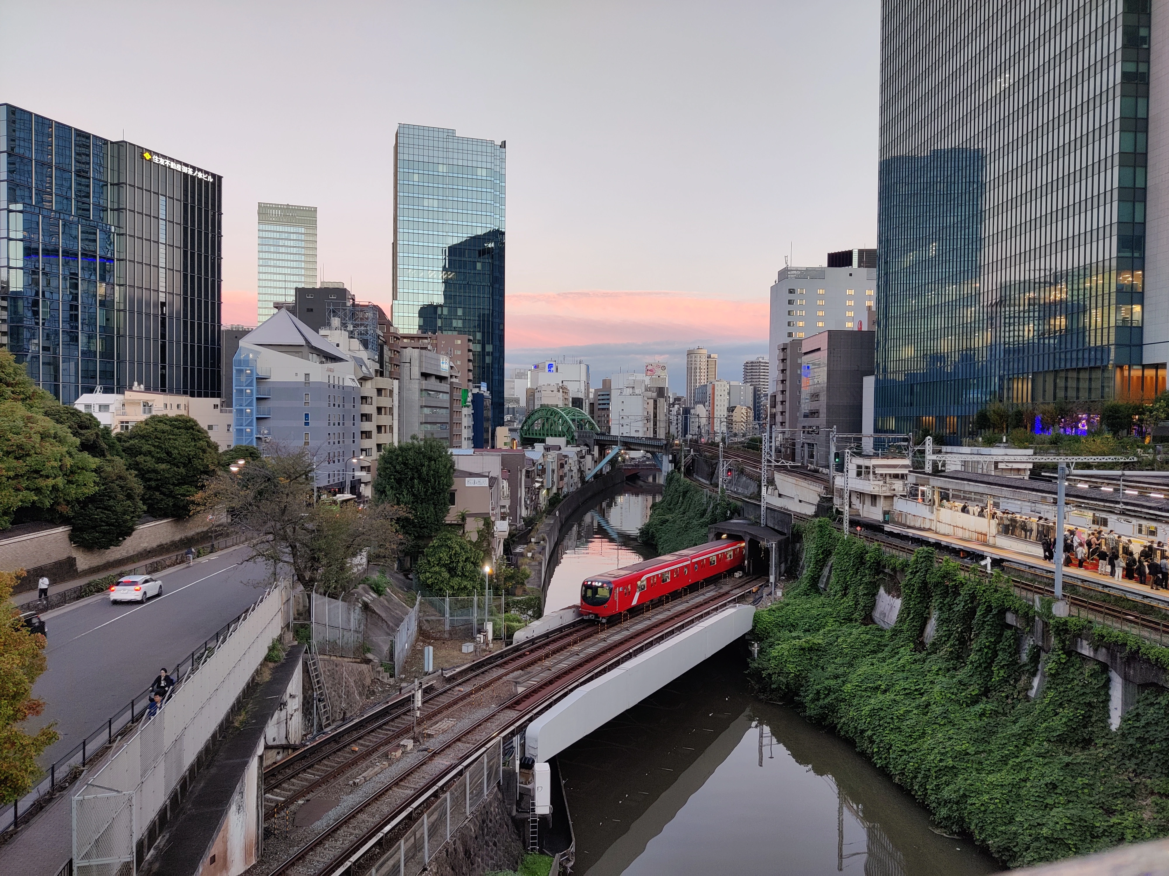 Train crossing over the Kanda River in Akihabara, Tokyo